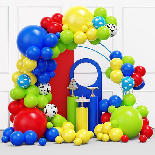 YMSZ Cow Print Balloons Arch Kit, 134pcs Red Blue Yellow Green Balloons with Cow Print Balloons for Boys Girls Birthday Baby Shower Party Decorations