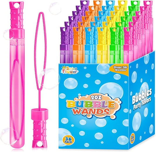 SpringFlower 36 Pcs Bubble for Kids, 2OZ Bubble Wands in 6 Colors, Bubble Bulk for Kid Party Favors, Summer Toys, Indoor & Outdoor Activities, Birthday, Wedding, Goodie Bags, Carnival Prizes
