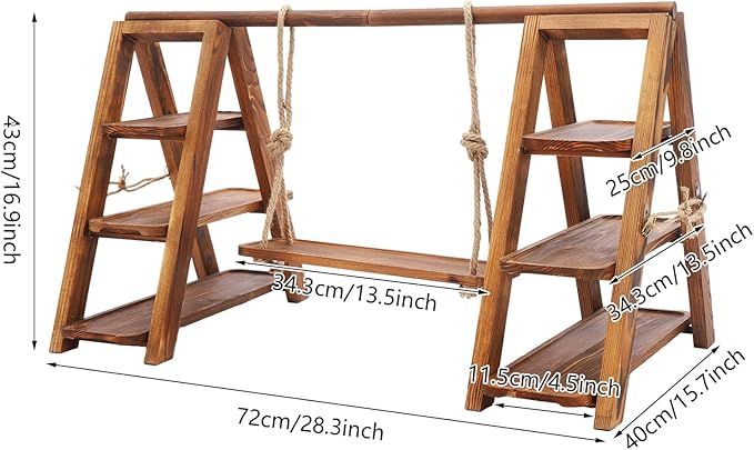 3-Tier Wooden Swing Cupcake with Serving, Dessert Stand with Adjustable Trays - Rustic Farmhouse Serving Tray for Cakes, Cupcakes, Candy Display | Sturdy 13.23lbs, Party, Birthday & Wedding Decor