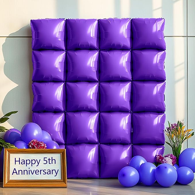 NISOCY 36PCS Purple Square Foil Balloons Wall Backdrop Double Sided Purple Balloons Tunnel Arch Kit for Baby Shower Birthday Wedding Party Decoration