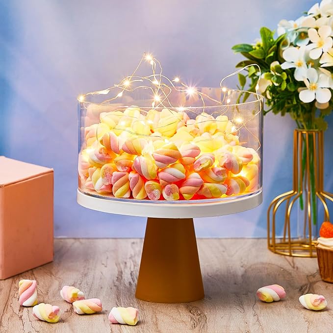 Sunnyray 2 Pcs Acrylic Cake Stands for Dessert Table Clear Fillable Cake Riser Cupcake Tier with LED Strings for Birthday Wedding Holiday Party Display(12'', 14'')