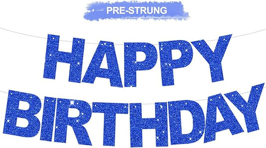BEISHIDA Happy Birthday Banner - Pre-Strung No DIY Birthday Decorations - Happy Birthday Sign - Birthday Banner for Women, Kids - Backdrop Blue