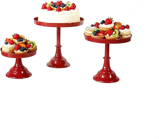 3 Pcs Metal Round Cake Stand Set 8“10”12" Cake Display Stand Dessert Cupcake Display Tray for Graduation,Wedding,Birthday,Party,Baby Shower,Anniversary,Ceremony,Christmas (Red)