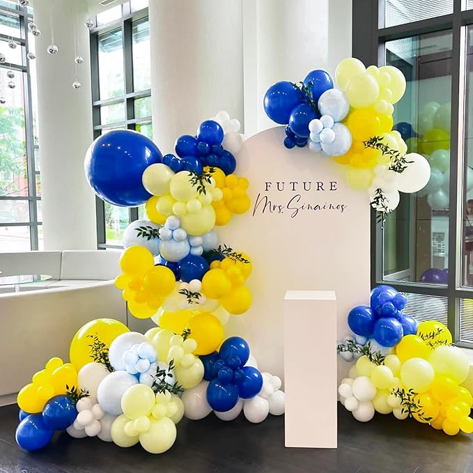 BAUANOOY Blue and Yellow Balloons, 60pcs 12 Inch Royal Blue Yellow White Balloon with Confetti Balloons for Wedding Graduation Baby Shower Birthday Party Decorations