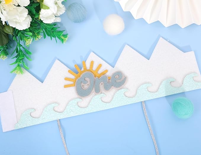 Summer 1st Birthday Decorations - Wave One Birthday Crown,Baby Beach Surfing Party Crown,The Big One Wave Cake Smash Photo Props,Summer Sun First Birthday Hat Outfit