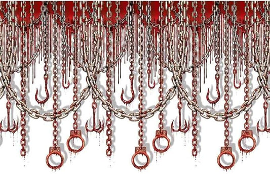 Beistle Bloody Chains & Hooks Wall Backdrop, 4’ x 30’ - Spooky Halloween Decoration, Photo Backdrop