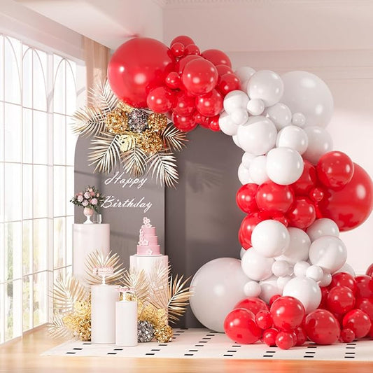 130pcs Red and White Balloons Garland Arch Kit, 18 12 10 5 Inch Different Sizes Pack Red White Latex Balloon for Wedding Baby Shower Birthday Christmas Party Garland Decoration