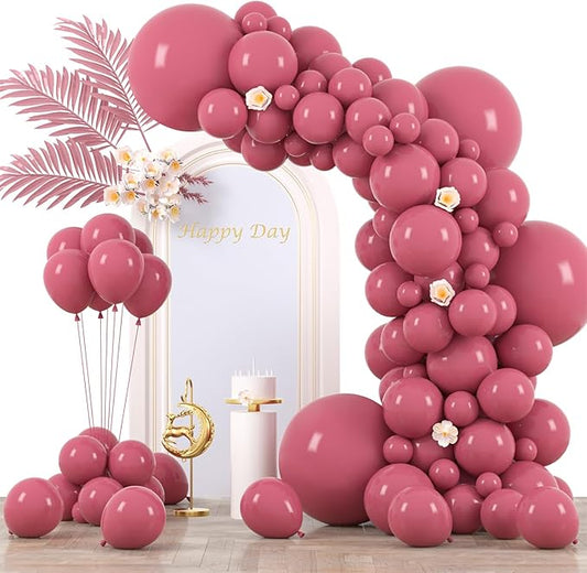 Voircoloria 130pcs Retro Hot Pink Balloons Different Sizes 18" 12" 10" 5" Blush Hot Pink Latex Balloon Garland Arch Kit for Birthday Baby Shower Valentine's Day Wedding Gender Reveal Party Decorations