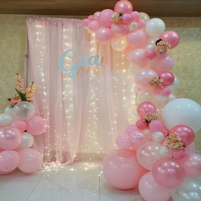 Pink White Balloon Set, 60PCS Confetti Birthday Balloons, 12Inch Latex Macaron Pearl Pink Helium for Girls Women Birthday Baby Shower Wedding Party Supplies