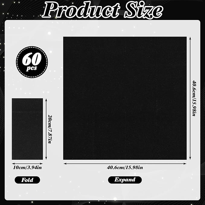 60 Pcs Black Linen-Feel Paper Napkins with Built-in Flatware Pocket, Graduation Pocket Linen Napkin Prefolded Cloth Like Paper Napkins Bulk for New Year Silverware Birthday Bathroom Weddings Party