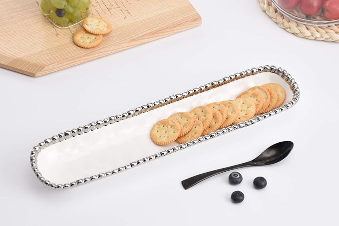 Pampa Bay Porcelain Cracker Cheese and Charcuterie Tray (2 Pack White and Silver)