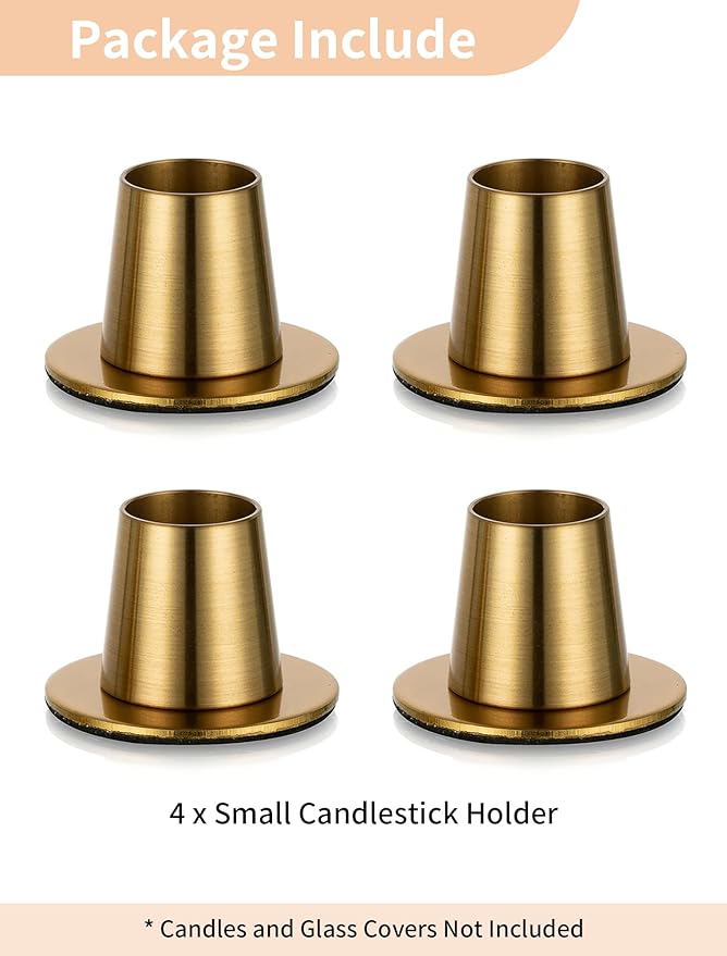 NUPTIO Candle Stick Candle Holder: Set of 4 Gold Candlestick Taper Holders - Brass Small Metal Candleholder for Fall Thanksgiving Christmas Fireplace Table Centerpiece