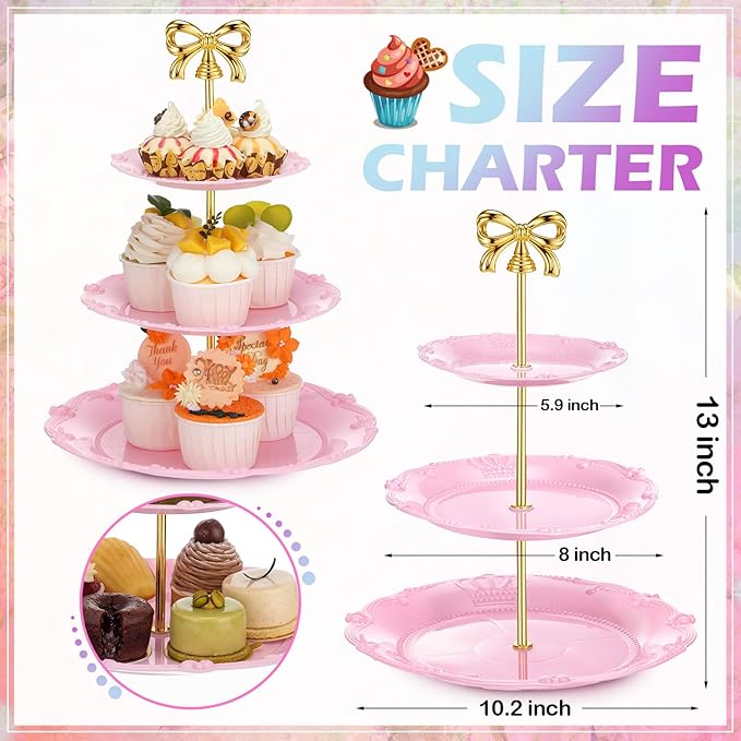 3 Sets Tea Party Decorations of 3 Tier Wedding Plastic Dessert Table Display Set Cupcake Stand Dessert Plates Cake Candy Display Tower Wedding Birthday Baby Shower Tea Party Decoration