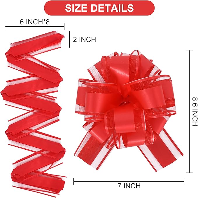 6pcs 7 Inch Pull Bows Red Gift Wrap Bows for Gift Wrapping, Ribbon, Basket, Flower, Christmas, Mother's Day, Valentine's Day, Birthday Party Decorations