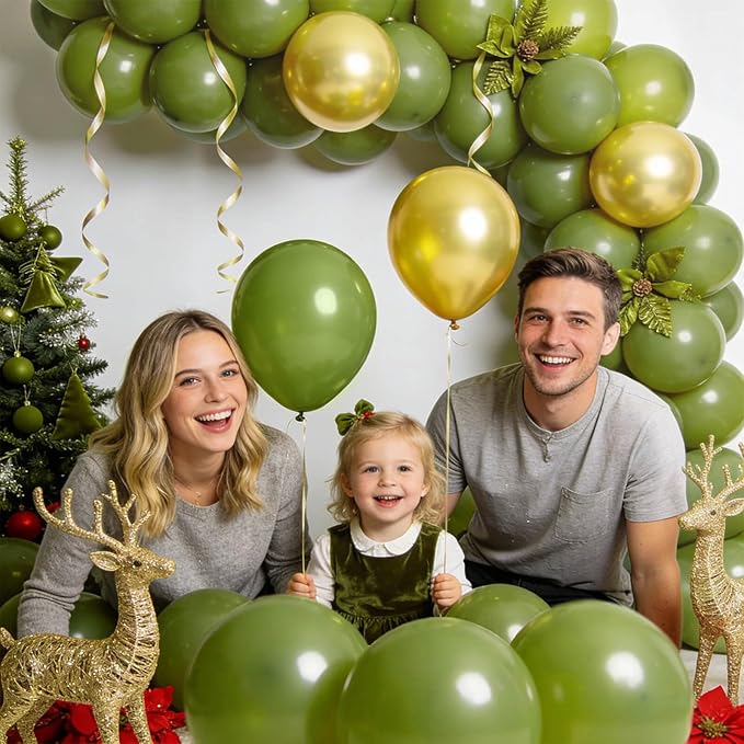 110pcs Olive Green Balloon 12 Inch, Olive Green Latex Balloons for Birthday Party Baby Shower Wedding(with 2 Ribbons).