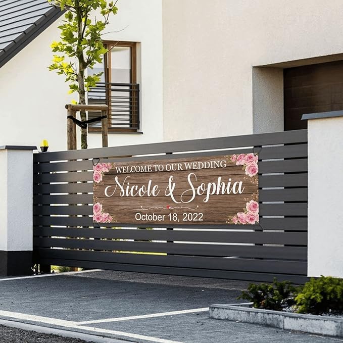 Personalized Wedding Congratulations Banners and Signs Customize Outdoor with Name Photo Date Custom Wedding Welcome Sign for Reception Party Ceremony 6'x2'