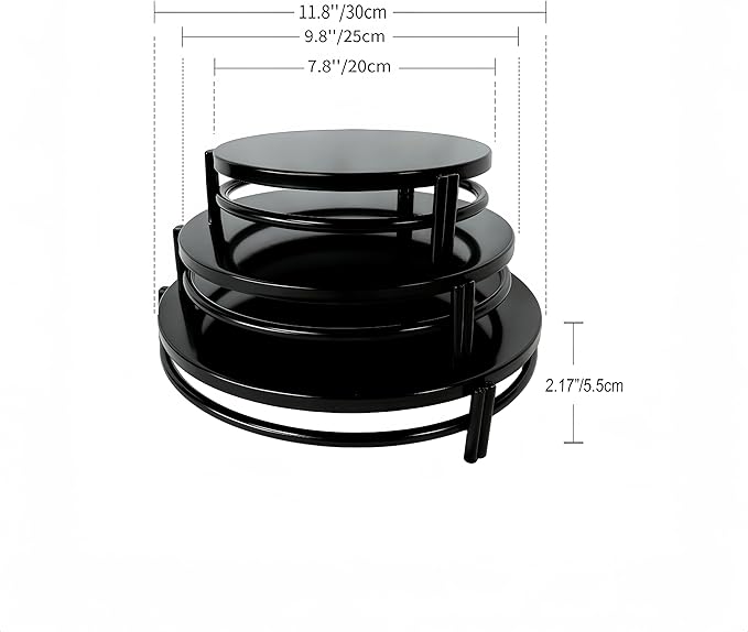 3 Pcs Round Nesting Metal Cake Stands Set 8/10/12 inch Metal Cupcake Display Stands Dessert Trays, Table Decoration Cookie Serving Plates, Suitable for Weddings, Birthdays, Parties, 3 Sizes. (Black)