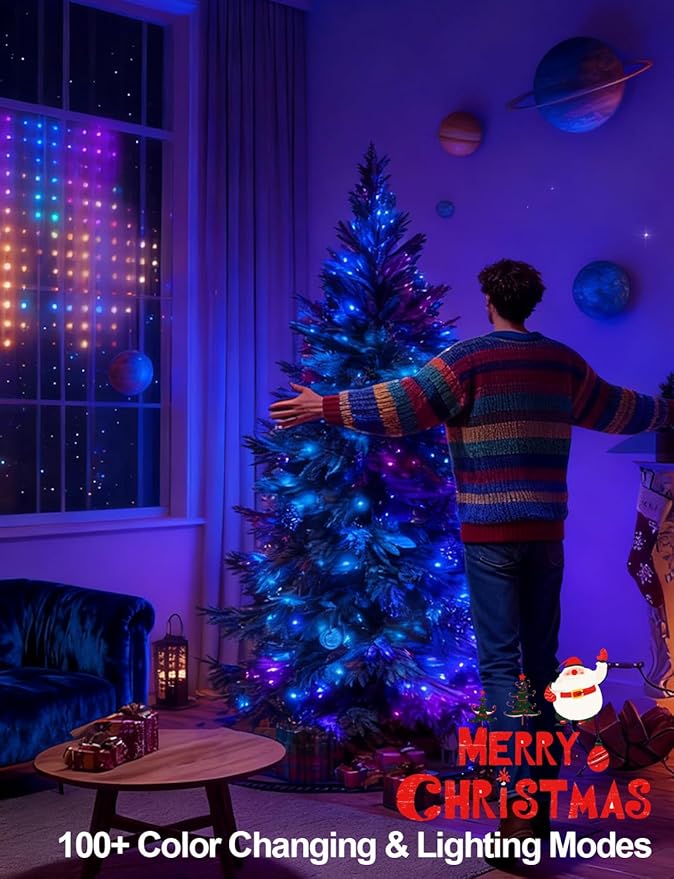 echosari Christmas String Lights, 200 LED 66Ft Color Changing Smart String Lights with App, Music Sync for Bedroom Party Trees Decor (Dark Green Wire)