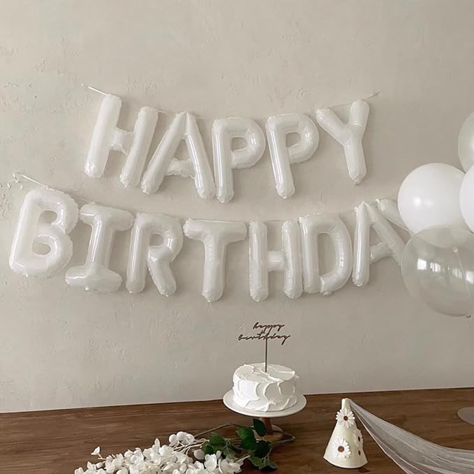 CANREVEL Happy Birthday Banner 13pcs 16 Inch Mylar Foil Letters Balloons Birthday Party Decorations for Kids and Adults - 3D White
