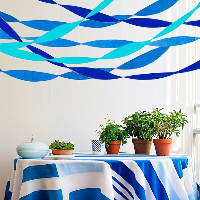 Crepe Paper Streamers 6 Rolls 492ft, Blue Crepe Paper Decorations for Birthday Baby Shower Wedding Party Decor DIY Gift Wrapping, 1.77 Inch x 82 Ft/Roll