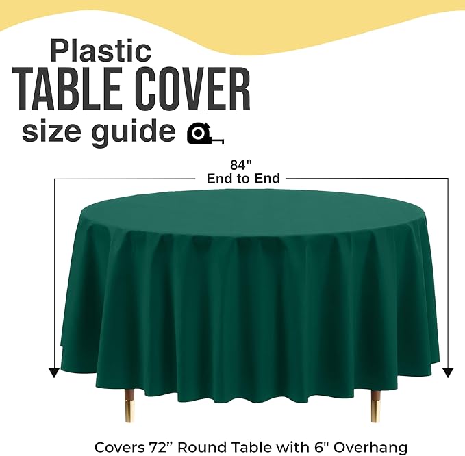 Exquisite 66% Thicker Premium Dark Green Round Tablecloth 0.5 Mil 24 Pack Plastic Table Cloth Disposable 84 Inch Round Plastic Tablecloth Won't Tear Easily Like Cheap Thin Brands