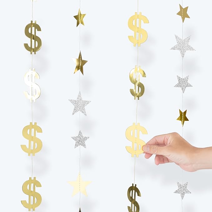 Cheerland Dollar Party Decorations Money Garland Currency $ Sign Hanging Streamer for Birthday Retirement Finance Office Vegas Theme Casino Night Gambling Success Tax Decor Graduation Party Supplies
