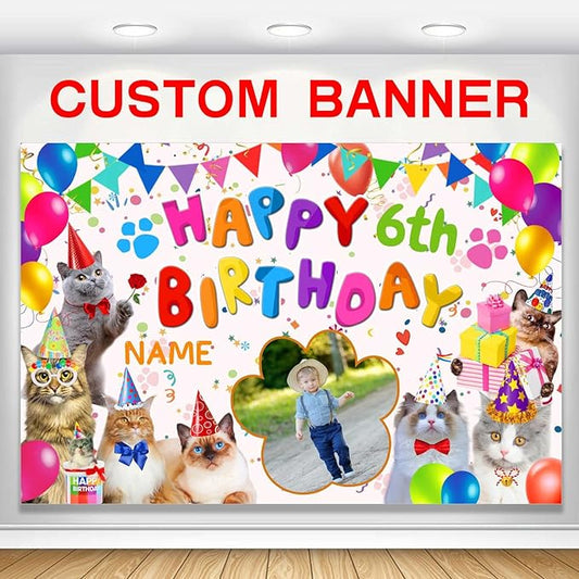 Custom Cat Happy Birthday Party Decorations Supplies Personalized Cat Happy Birthday Backdrop Banner(4x6ft)