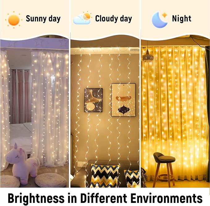ZSJWL 300 LED Curtain Fairy Lights with Remote, 8 Modes 9.8 × 9.8 Ft Curtain String Light USB Plug in, Twinkle Silver Wire Lights for Bedroom Window Chrismas Wedding Party, Warm White