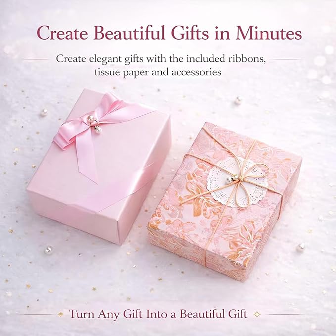 Elegant Small Pink Gift Box for Women with Lid & Accessories - Reusable Magnetic Closure Gift Presentation Set, Romantic and Beautiful Ready-to-Gift Box