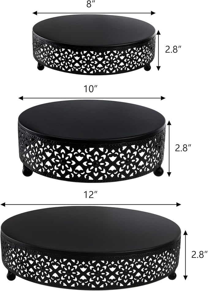 Hedume Set of 3 Black Cake Stand, Round Metal Cake Stands, Dessert Display Cupcake Stands, Wedding Brithday Party Celebration Dessert Display Plates-Black
