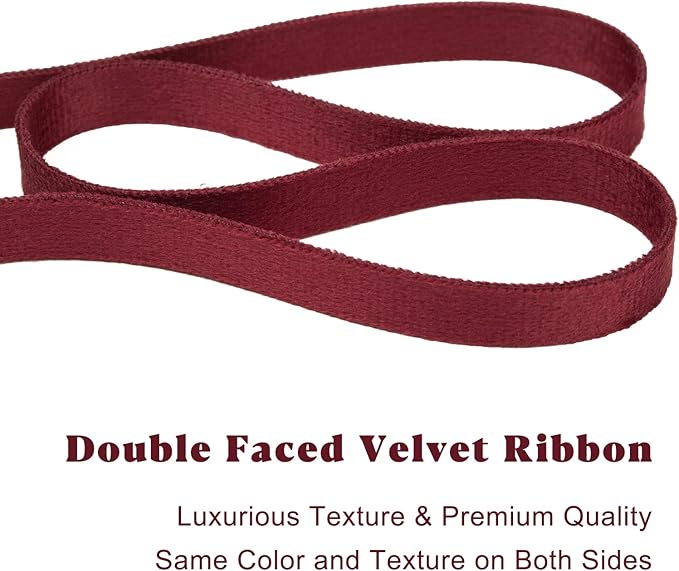 Maroon Velvet Ribbon 3/8 Inch x 21Yd Double Faced Thin Dark Red Velvet Ribbons Set for Christmas Tree Ornaments Gift Wrapping Wedding Decoration Wreath & Hair Bows Making