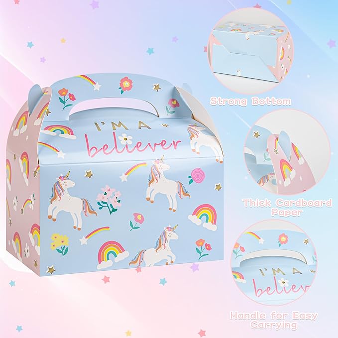 DjinnGlory 36 Pack Unicorn Party Favor Treat Boxes, Small Paper Gift Boxes for Baby Shower, Birthday, Christmas Party Supplies Decoration, Gable Boxes for Small Business 6.18 x 3.58 x 3.38 Inches