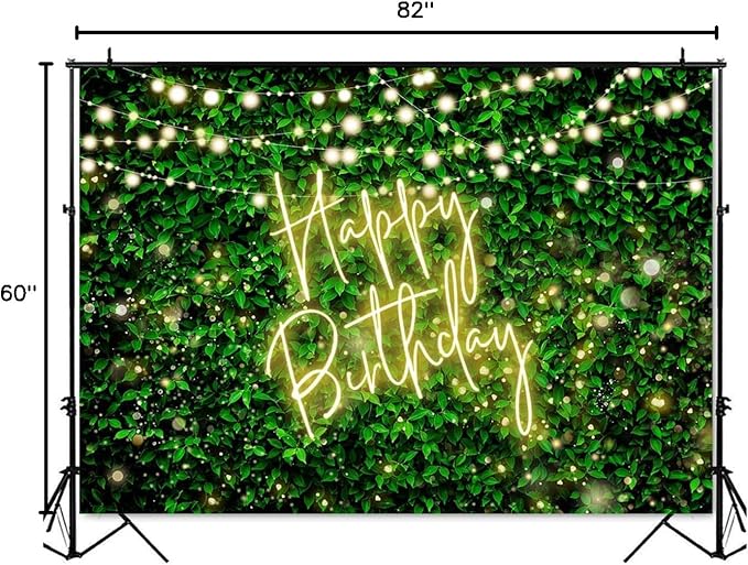 Mocsicka Green Leaves Happy Birthday Backdrop Jungle Safari Party Backdrops Birthday Decorations Nature Green Rustic Lawn Leaves Photography Background Photo Studio Props (Yellow, 7x5ft (82x60 inch))