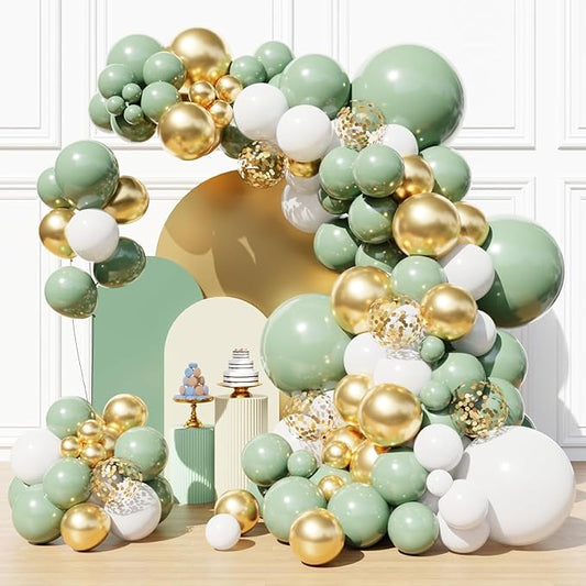 Sage Green Balloon Arch Garland Kit, Sage Green White Gold Balloons for Boho Birthday Wedding Bridal Baby Shower Engagement Party Decorations