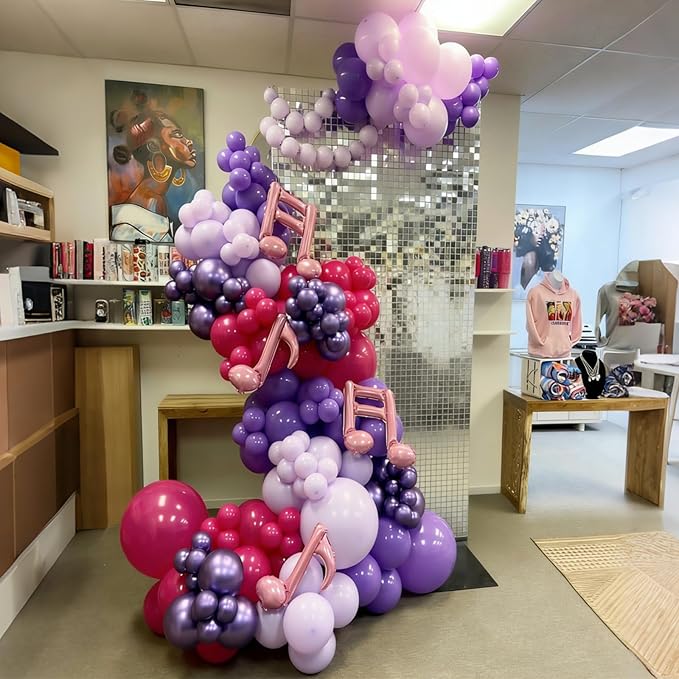 Pink and Purple Balloons Garland Arch Kit, Metallic Pink and Purple Latex Balloons for Girl Women Birthday Bridal Baby Shower Party Decoration