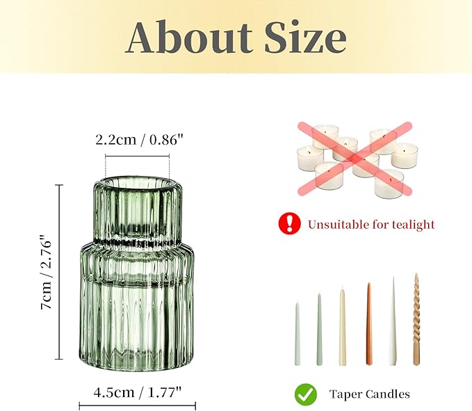 Hewory Glass Taper Candle Holders: 20 PCS Green Vintage Candle Holder Candlestick Holders Bulk, Ribbed Glass Candle Holder Candle Sticks Holder Decor for Table Centerpiece Wedding Christmas Home Decor