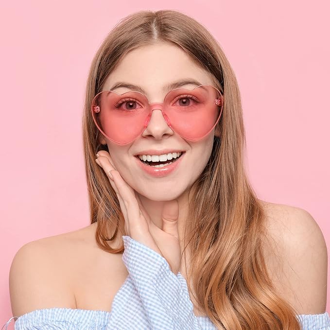 14/42 Pack Heart Sunglasses for Women, Fun Cute Rimless Transparent Candy Color Heart Glasses Party Favors