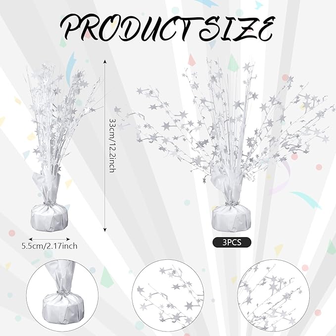 Crowye 6 Pcs Metallic Foil Spray Centerpiece Party Star Decoration Table Decor for Birthday Wedding Graduation Bachelorette Spring Party Holiday(White,Small Star)