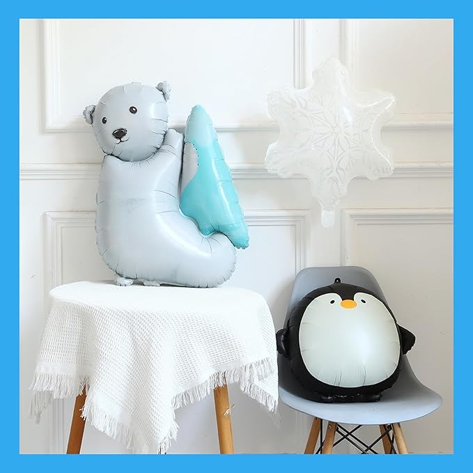 Winter Wonderland Balloon Arch Kit, 159pcs Silver Blue White Latex Balloons with Polar Bear/Penguin/Snowflake Foil Balloons for Is Cold Outside Baby Shower, Birthday, Winter Party Decorations