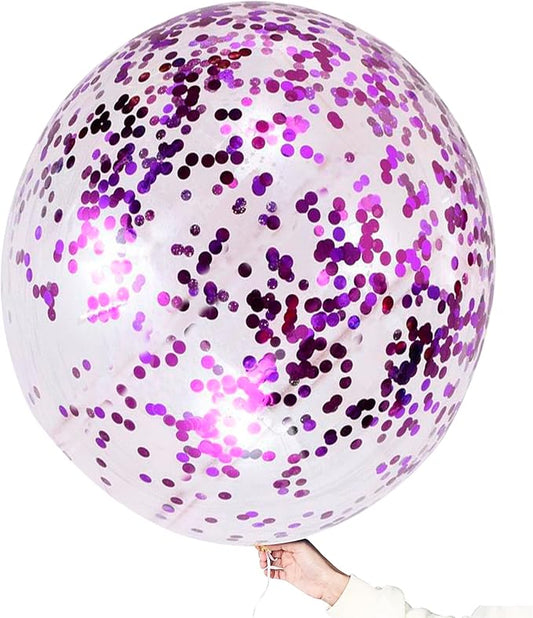 Purple Confetti Balloons, 36 Inch 6 Pcs Jumbo Latex Purple Glitter Confetti Party Balloons for Halloween/Carnival Decoration/Graduation/Anniversary Decoration Supplies