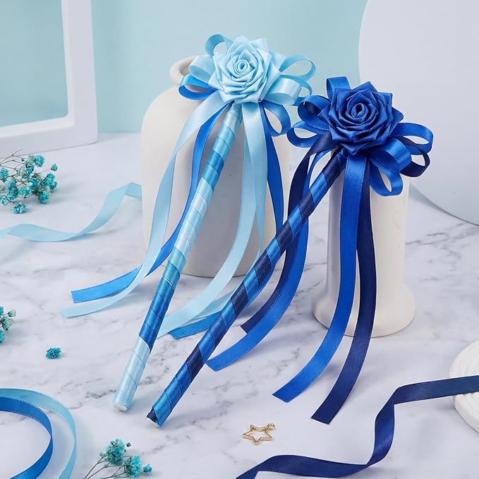 woric 120 Yards Blue Ribbon 3/8 Inch x 4 Rolls, 30 Yd/Roll, Light/Baby/Navy/Royal Blue Satin Ribbon for Graduation Leis Baby Bridal Shower Gift Wrapping