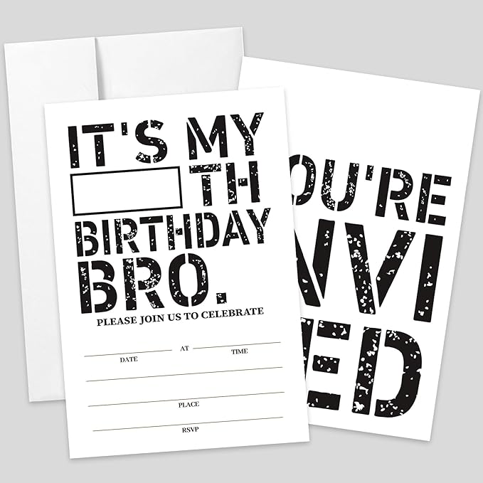 AEHIE 20 Sets Teen Boys Birthday Party Invitations With Envelopes, Black and White Double-sided Printed Birthday Party Invitation Invite Cards for Teen Boy Kids,Boys Birthday Party Invites