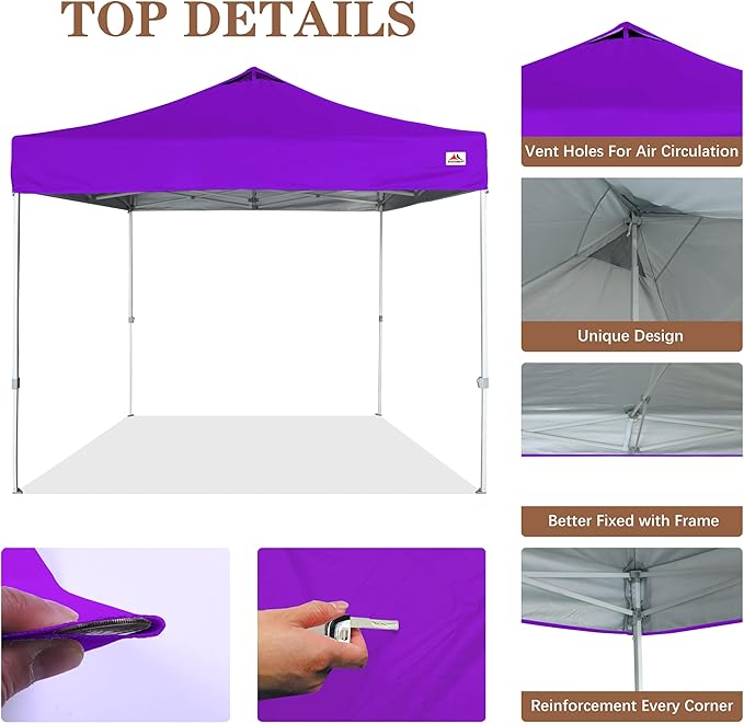 SCOCANOPY Commercial 10x10 Pop Up Canopy Replacement Cover Top with Air Vent,Canopy Cover ONLY, (Purple)