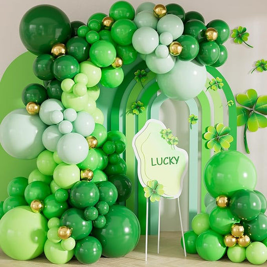 Green Balloon Arch Garland Kit,131PCS Shades of Green and Gold Balloon Arch, Latex Party Balloons in Different Sizes for Jungle Safari Birthday, Baby Shower Decor