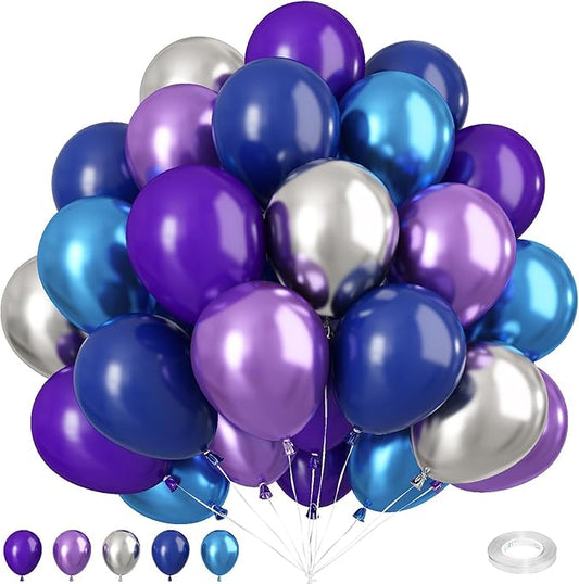 Purple and Blue Balloon Set, 50 PCS 10 Inch Space Theme Party Supplies, Navy Blue Purple Silver Helium for Birthday Baby Shower