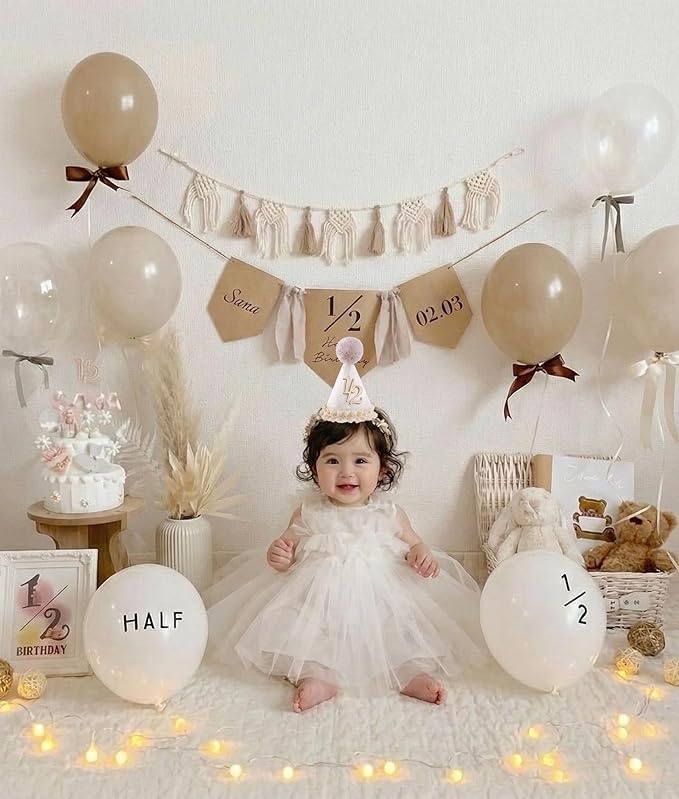 Bow Half Birthday Hat for Her – Pink 1/2 Crown, Half Way to One Bday Baby Girl Party Hat Decor, Cake Smash Outfit