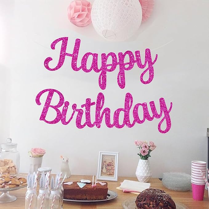BEISHIDA Happy Birthday Banner - NO DIY,Rose Red 10Feet Pre-Strung-Glitter Birthday Sign Garland Backdrop Decorations for Women men Party