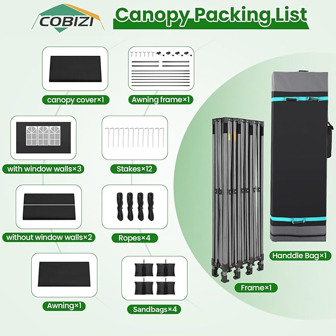 COBIZI 10X30 Pop Up Canopy Tent Heavy Duty with Sidewalls, Outdoor Commercial Canopy with Awning, Waterproof&69 SF Extended Awning, Vendor Tent for Market, Party Events, Black