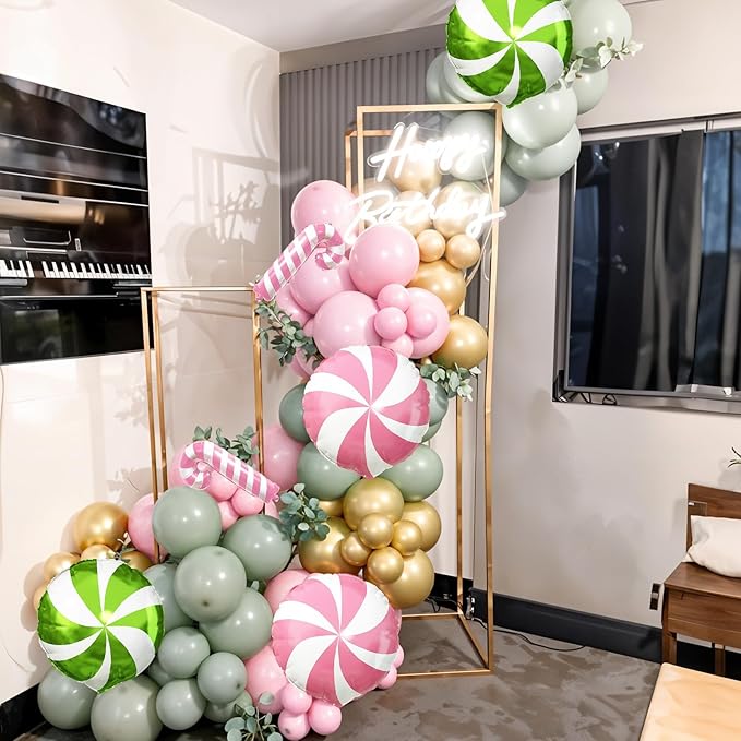 Nutcracker Christmas Balloon Garland Arch Kit, 112Pcs Green Pink and White Gold Latex Balloons with Candy Cane Mylar Foil Christmas Balloon for Girls Xmas Birthday New Year Candyland Party Decorations