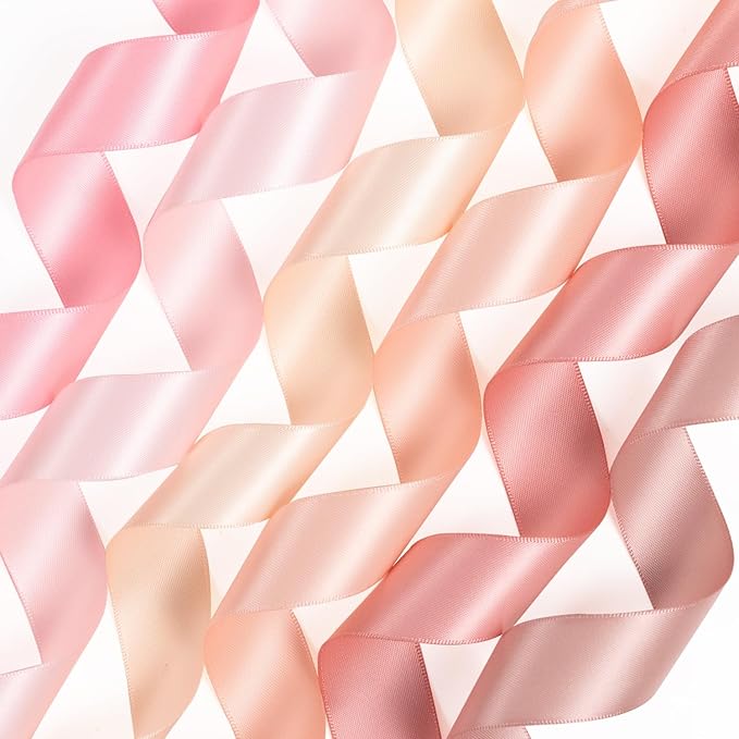 Pink Satin Ribbon 1 Inch Dusty Rose/Rose Gold/Nude/Peach/Pink Ribbon for Flower Bouquet Gift Wrapping Wedding Invitation Bridal Shower Decor Hair Bows Crafts 6 Rolls Total 30Yds
